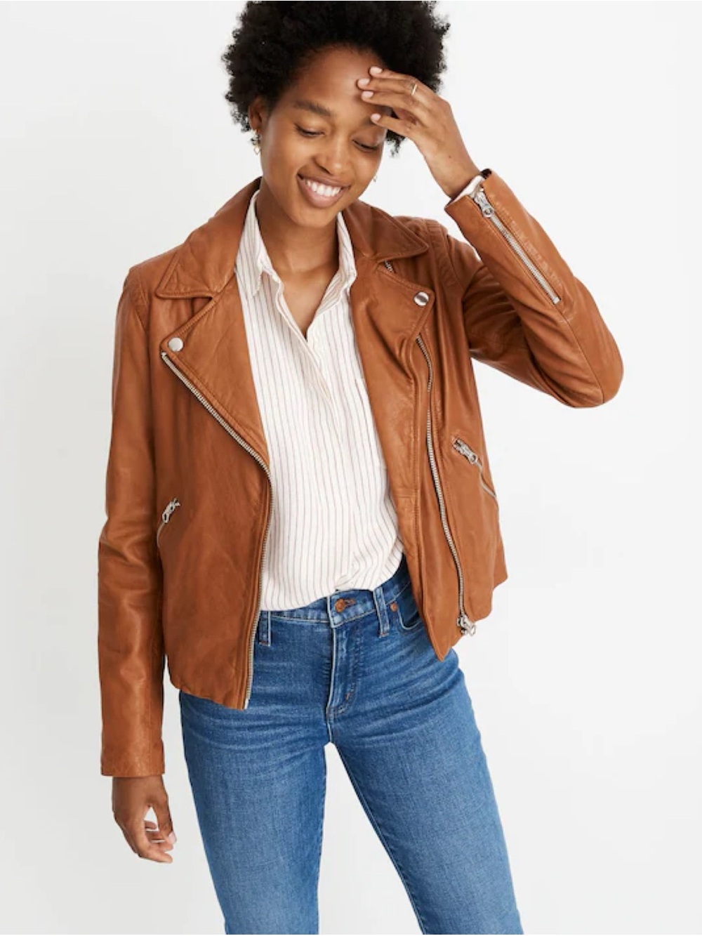 Madewell Ultimate Washed 100% Leather Motorcycle Biker Moto Jacket Cognac XXS